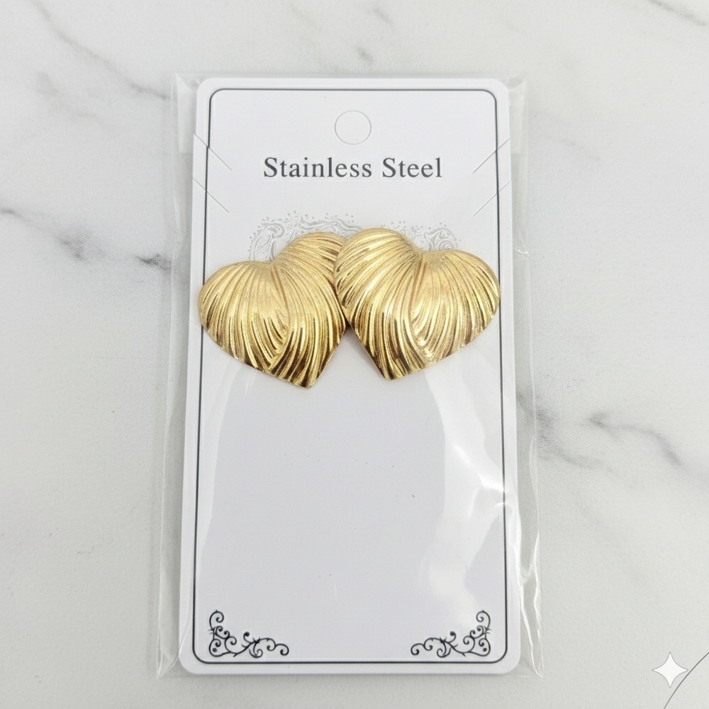 Gold Stainless Steel Heart Earrings